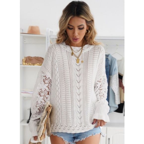 Crochet Lace Pointelle Knit Sweater - Picture 3 of 6